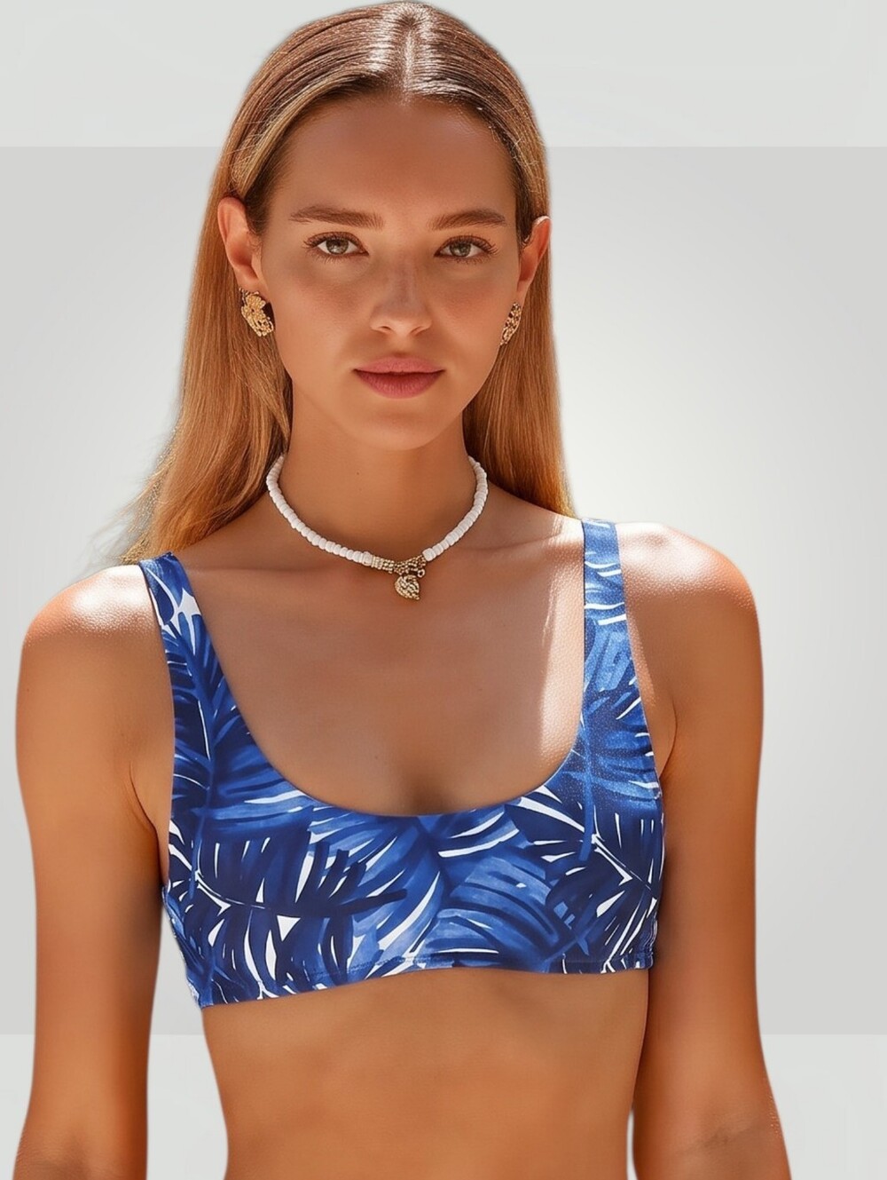 Onia Scoop Top Large Blue Palms Print Ultramarine Bralette Swim Bikini Top New